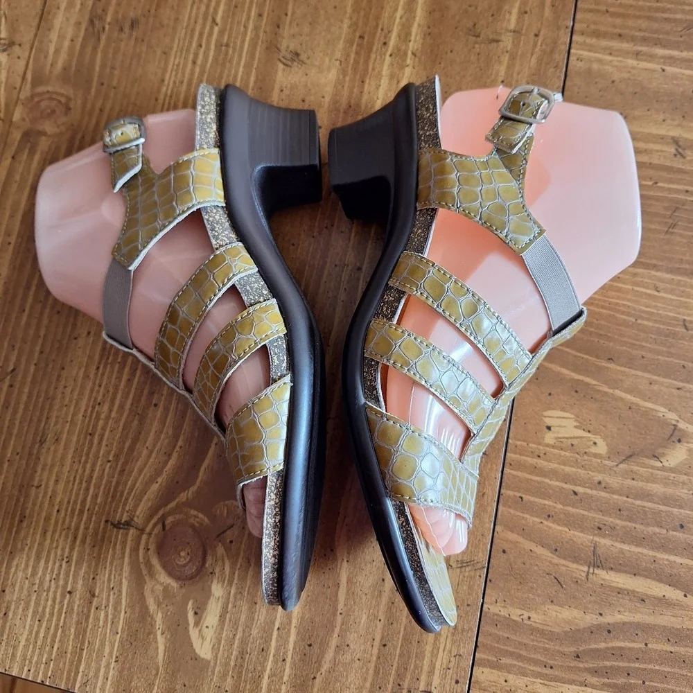SAS Allegro Mustard Yellow Leather Slingback‎ Sandal Heels Size 8.5N Comfort